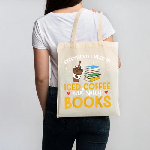 Iced Coffee And Spicy Books Iced Coffee Lover Cold Brew Canvas Tote Bag - Bookorys DE