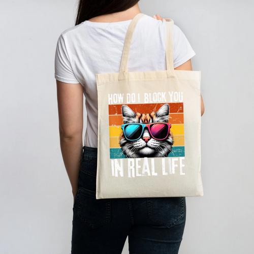 Introvert Cat How Do I Block You Retro Cat Sarcastic Men Women Girls Canvas Tote Bag - Raresse