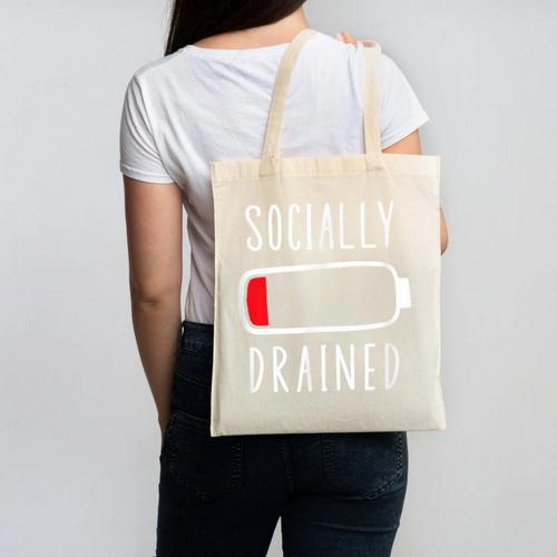 Introvert Socially Drained Battery Canvas Tote Bag - Raresse