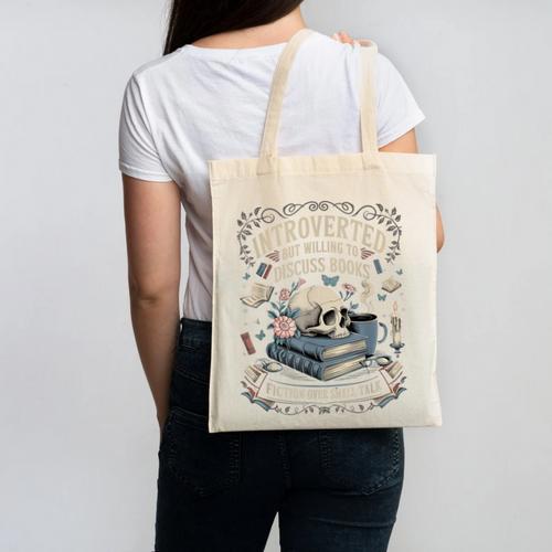 Introverted But Willing To Discuss Books Club Cozy Aesthetic Canvas Tote Bag - Bookorys