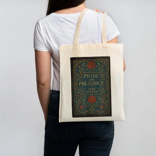 Jane Austen Pride And Prejudice Cover Mr Darcy Book Lovers Canvas Tote Bag - Bookorys