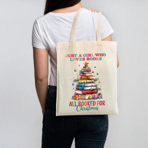 Just a Girl Who Loves Books All Booked For Christmas Canvas Tote Bag - Bookorys CA