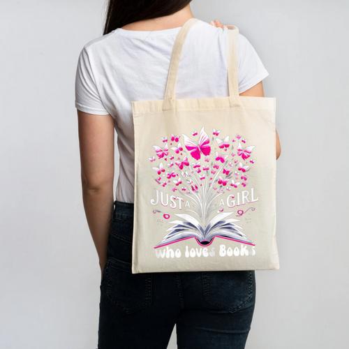Just a Girl Who Loves Books Reading Book Butterfly Bookworm Canvas Tote Bag - Bookorys