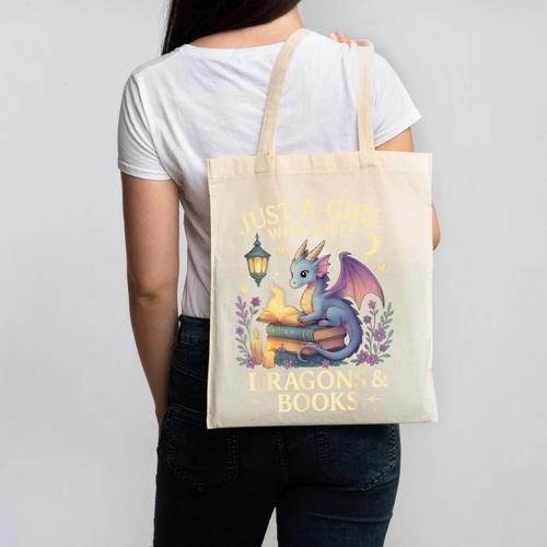Just a Girl Who Loves Cute Dragons And Books Canvas Tote Bag - Bookorys DE