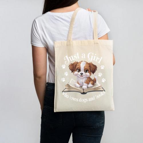 Just a Girl Who Loves Dogs And Books Cute Dog Canvas Tote Bag - Bookorys CA