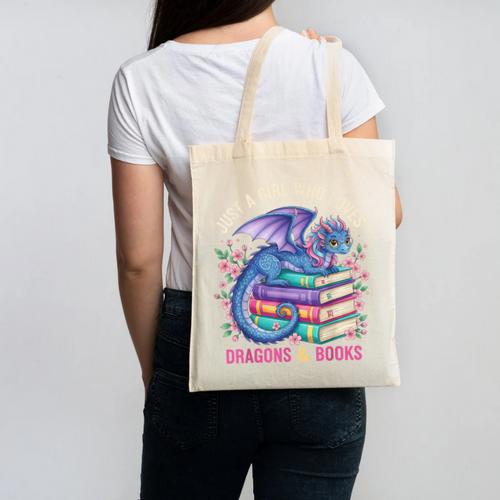 Just a Girl Who Loves Dragons And Books Dragon Reading Canvas Tote Bag - Bookorys CA