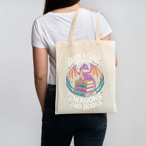 Just A Girl Who Loves Dragons And Books Fantasy Reader Canvas Tote Bag - Bookorys CA