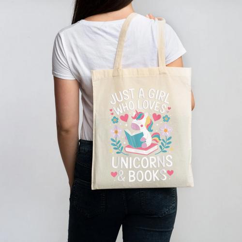 Just a Girl Who Loves Unicorns And Books Canvas Tote Bag - Bookorys