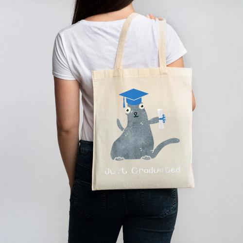 Just Graduated Cat With Graduation Cap And Diploma For Men Women Girls Kids Canvas Tote Bag - Best Gift Smart