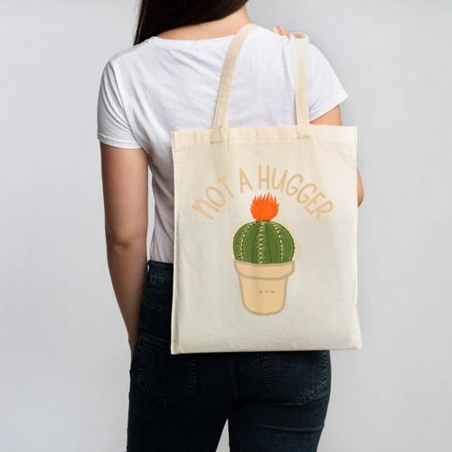 Kawaii Grumpy Cactus Not a Hugger Plant Introvert Canvas Tote Bag - Raresse