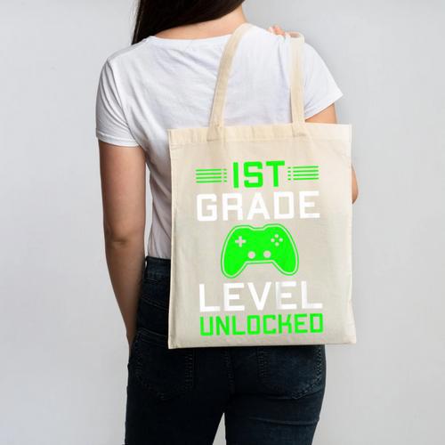 Kids 1st Grade Level Unlocked Back To School Gamer Graduation Canvas Tote Bag - Best Gift Smart