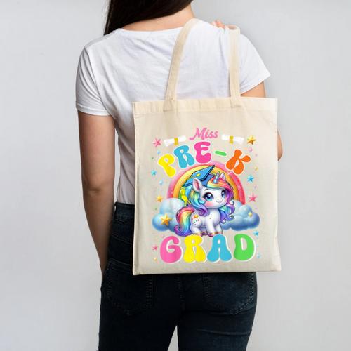 Kids Miss Pre-K Grad Graduation Cute Unicorn Rainbow Girls Canvas Tote Bag - Best Gift Smart