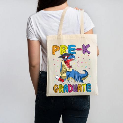 Kids Pre-K Graduate Dinosaur T-Rex Pre Kindergarten Graduation Canvas Tote Bag - Best Gift Smart