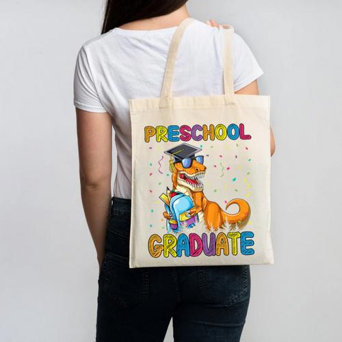Kids Preschool Graduate Dinosaur Trex Preschool Graduation Canvas Tote Bag - Best Gift Smart