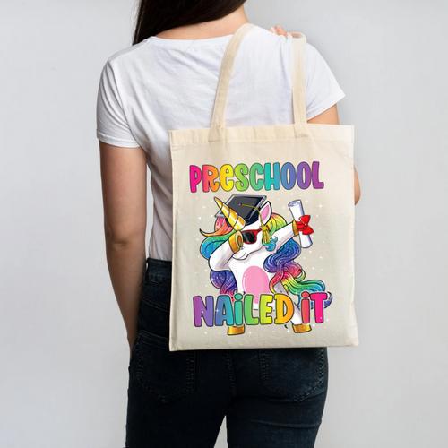 Kids Preschool Graduate Unicorn Nailed It Preschool Graduation Canvas Tote Bag - Best Gift Smart