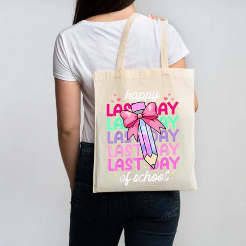 Last Day Of School Shirt Coquette Bow School Graduation Canvas Tote Bag - Best Gift Smart