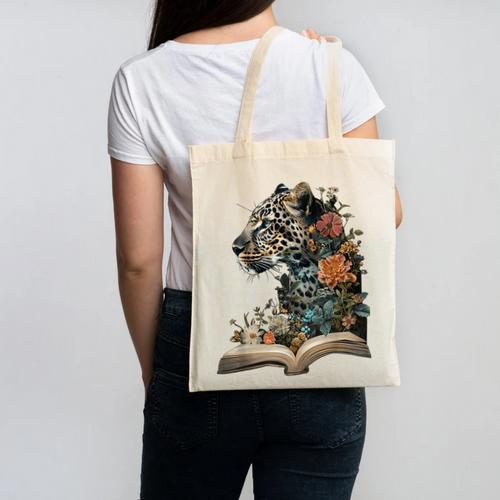 Leopard Book Flower Canvas Tote Bag - Bookorys