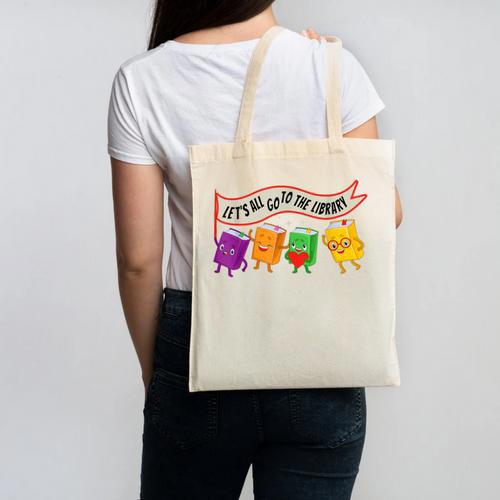 Librarian Let's All Go To The Library Cute Groovy Book Lover Canvas Tote Bag - Bookorys