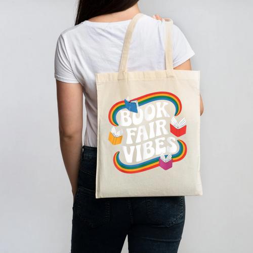 Library Book Fair Vibe Groovy Retro School Reading Nostalgic Canvas Tote Bag - Bookorys