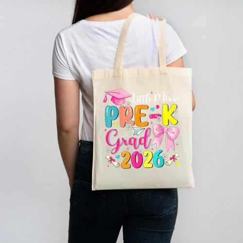 Little Miss Pre-K Grad 2026 Preschool Graduation Kids Girls Canvas Tote Bag - Best Gift Smart