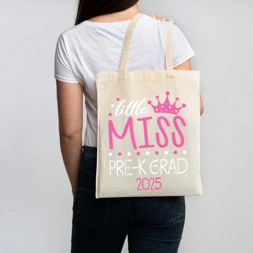 Little Miss Pre-K Grad Preschool Prek Graduation 2025 Canvas Tote Bag - Best Gift Smart