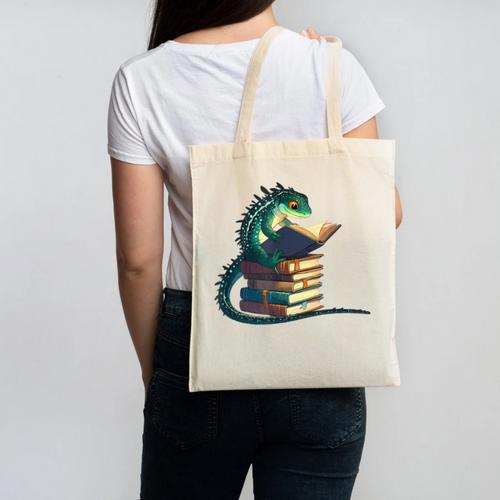 Lizard Reading Book Librarian Bookworm Reader Read Canvas Tote Bag - Bookorys AU