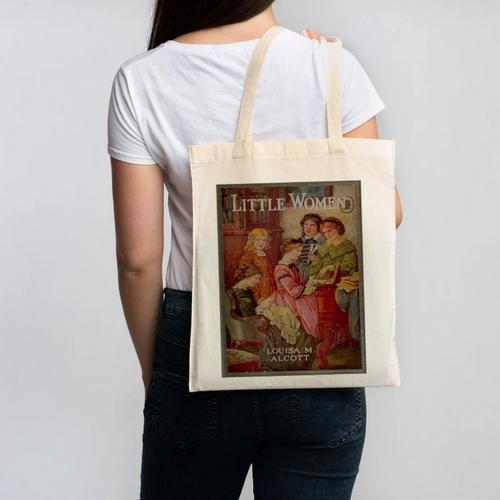Louisa May Alcott Coming Of Age Novel Little Women Book Cover Small Canvas Tote Bag - Bookorys CA