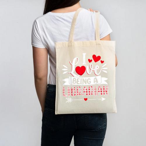 I Love Being A Librarian Library Book Valentine's Day Canvas Tote Bag - Bookorys