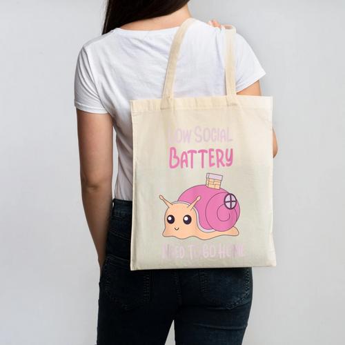 Low Social Battery Cute Snail With House Introvert Cozy Home Canvas Tote Bag - Raresse