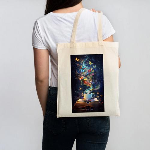 Magical Book Floral Coffee Books Nature Fantasy Canvas Tote Bag - Bookorys