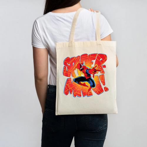 Marvel Spider-Man Peter Parker Comic Book Letter Logo Canvas Tote Bag - Bookorys