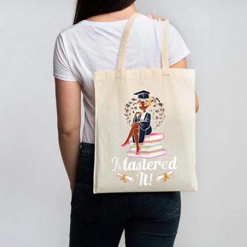 Mastered It Black Girl Masters Degree Graduation Black Queen Canvas Tote Bag - Best Gift Smart