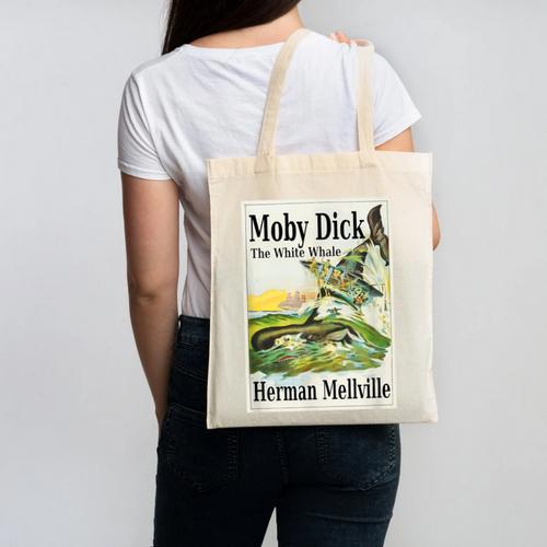 Moby Dick Book Cover Illustration Canvas Tote Bag - Bookorys