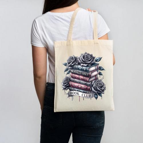 Morally Grey Book Club Floral Book Lover Graphic Canvas Tote Bag - Bookorys DE