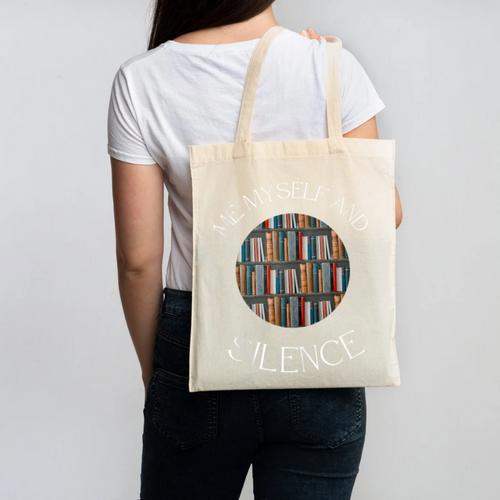 Me Myself And Silence Sarcastic Reading Books Introvert Top Canvas Tote Bag - Raresse