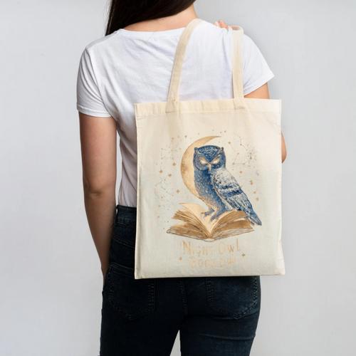 Night Owl Book Club Crescent Moon Late Night Reading Canvas Tote Bag - Bookorys