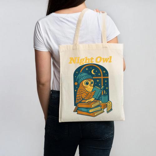 Night Owl Cozy Reading Tea Coffee Lover Bookworm Cute Canvas Tote Bag - Bookorys
