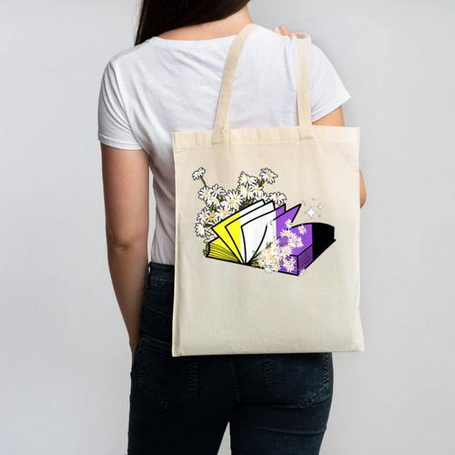 Non-Binary Book Lover Nonbinary Daisy LGBT Reading Pride Canvas Tote Bag - Bookorys UK