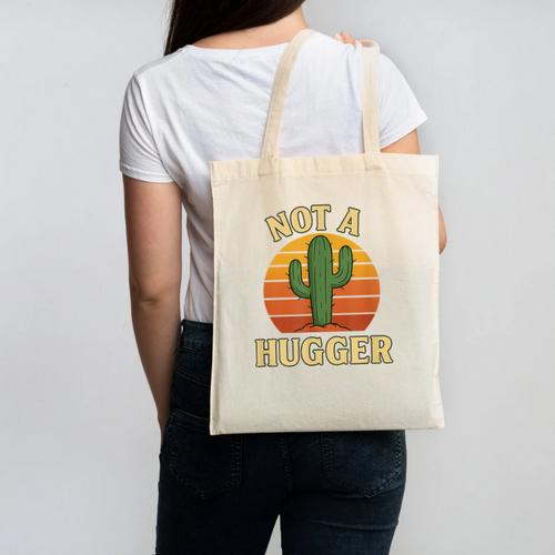 Not A Hugger Cactus Retro Sunset No Hugging Introvert Canvas Tote Bag - Raresse