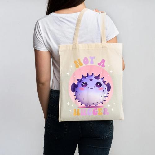 Not a Hugger Cute Pufferfish Autism Awareness Introverts Canvas Tote Bag - Raresse