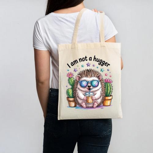 I Am Not a Hugger Introvert Hedgehog With Cactus Canvas Tote Bag - Raresse