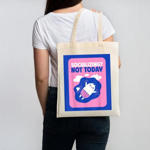 Not Today Cool Fun Cute Introvert Cat Character Canvas Tote Bag - Raresse