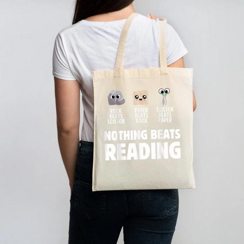 Nothing Beats Reading Librarian Book Bookworm Canvas Tote Bag - Bookorys
