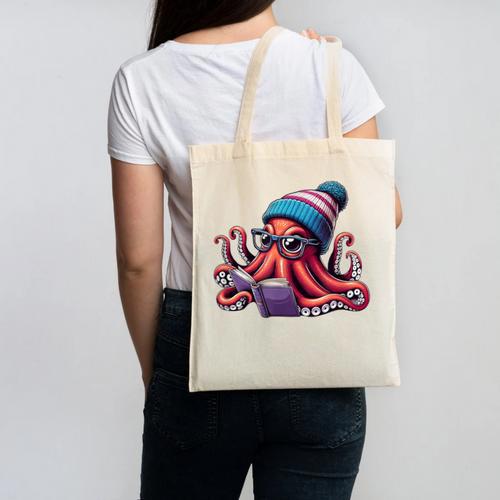Octopus Reading Book Kraken Book Lover Canvas Tote Bag - Bookorys