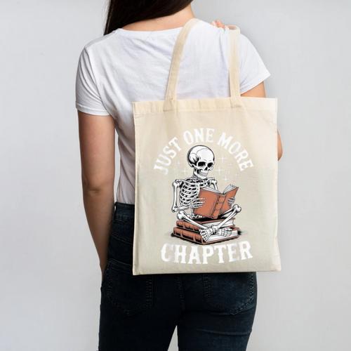 One More Chapter Skeleton Reading Books Lovers Readers Canvas Tote Bag - Bookorys
