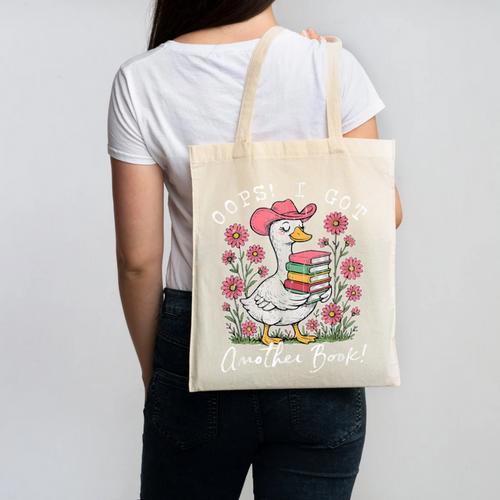 Oops I Got Another Book Goose Reading Humor Canvas Tote Bag - Bookorys CA