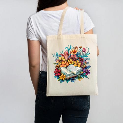 Open Book With Colorful Floral Reading Magic Canvas Tote Bag - Bookorys