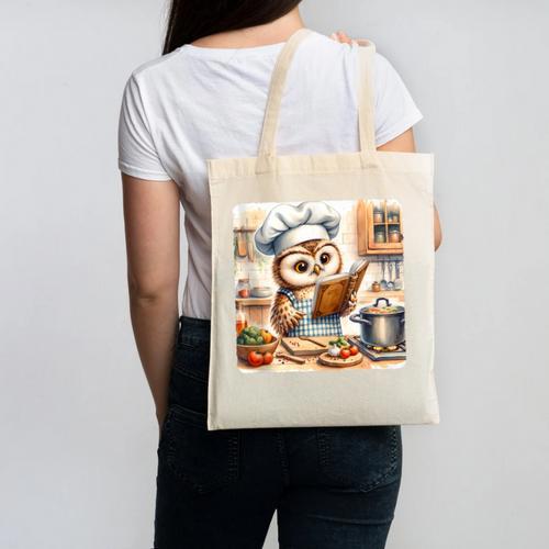 Owl Learning To Cook With Cookbook Chef Apron Stove Cooking Canvas Tote Bag - Bookorys DE