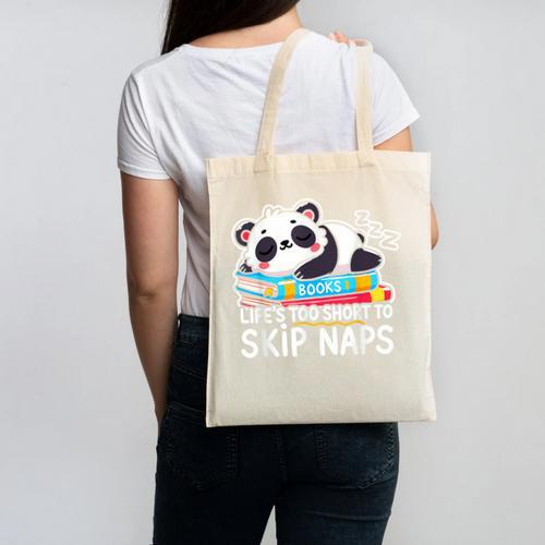 Panda Napping On Books Life’s Too Short To Skip Naps Canvas Tote Bag - Bookorys UK