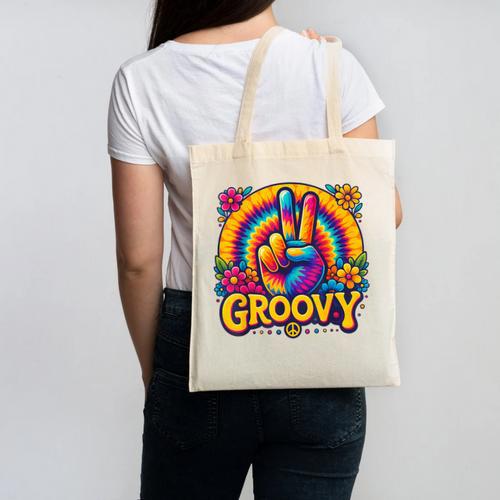 Peace Sign Groovy Vibes Costume Nostalgia Tie Dye Fashion Canvas Tote Bag - Figerry